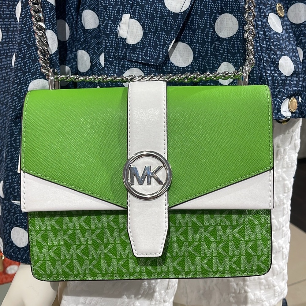 Michael Kors Greenwich Small Color-Block Signature Logo Flap Crossbody XBODY Bag - Picture 9 of 16